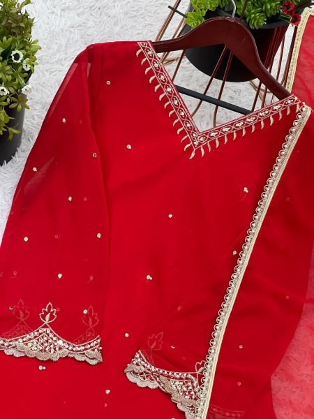 Ready to Wear Georgette Sharara Suit Embroidery Pearl Work  Full Set for Weddings   Festive Wear Best Price from Surat Manufacturer Plus Size Kurti / Gown