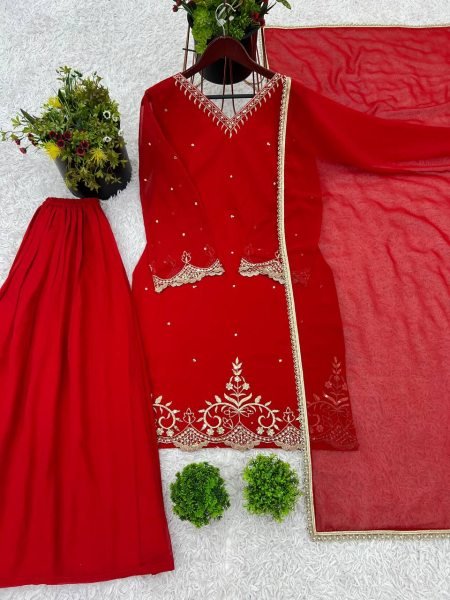 Ready to Wear Georgette Sharara Suit Embroidery Pearl Work  Full Set for Weddings   Festive Wear Best Price from Surat Manufacturer Plus Size Kurti / Gown