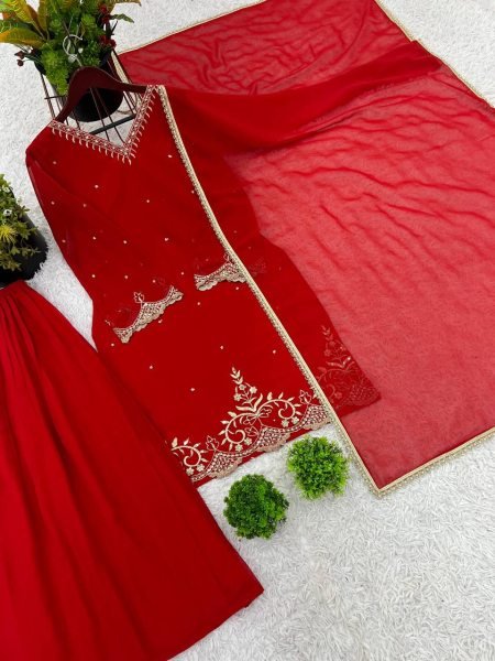 Ready to Wear Georgette Sharara Suit Embroidery Pearl Work  Full Set for Weddings   Festive Wear Best Price from Surat Manufacturer Plus Size Kurti / Gown