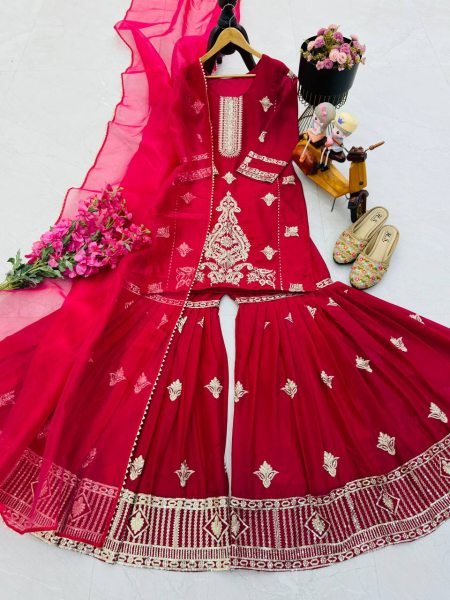 Ready to Wear Kurti Plazo Set in Diamond Georgette with Heavy Embroidery Sharara Suit Collection for Resellers Sharara Set