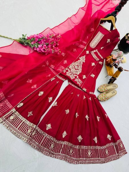 Ready to Wear Kurti Plazo Set in Diamond Georgette with Heavy Embroidery Sharara Suit Collection for Resellers Sharara Set