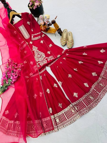 Ready to Wear Kurti Plazo Set in Diamond Georgette with Heavy Embroidery Sharara Suit Collection for Resellers Sharara Set