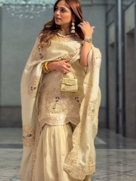 Ready To Wear Pure Chinnon Silk with Full Sleeves   Embroidery Work Kurti with Palazzo 