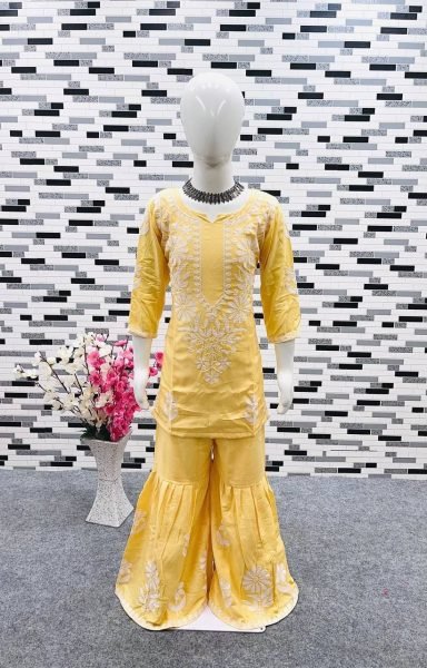  READY TO WEAR RAYON COTTON EMBROIDERED TOP WITH SARARA FOR GIRL Girls Wear