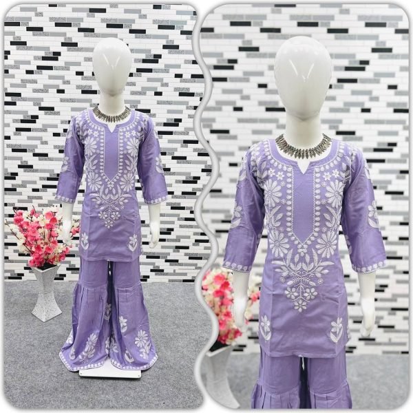  READY TO WEAR RAYON COTTON EMBROIDERED TOP WITH SARARA FOR GIRL Girls Wear