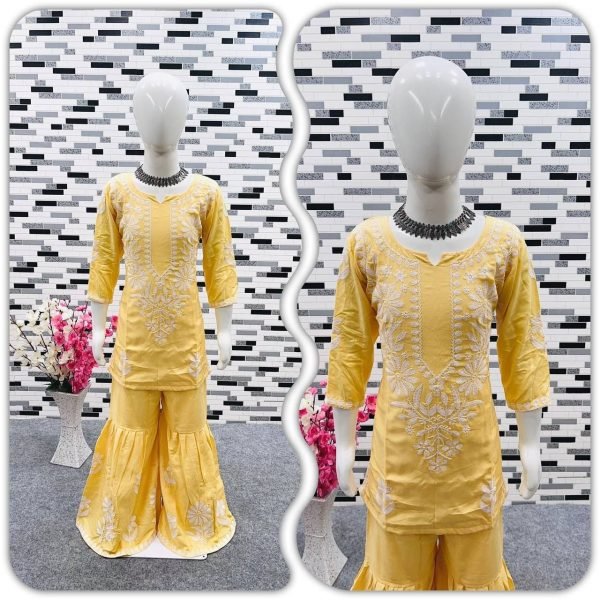  READY TO WEAR RAYON COTTON EMBROIDERED TOP WITH SARARA FOR GIRL Girls Wear