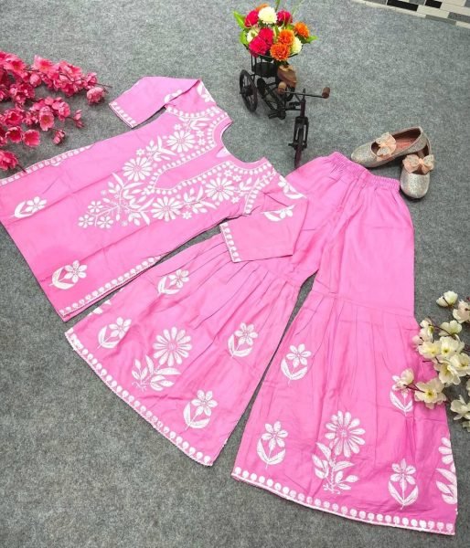  READY TO WEAR RAYON COTTON EMBROIDERED TOP WITH SARARA FOR GIRL Girls Wear