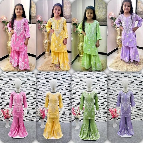  READY TO WEAR RAYON COTTON EMBROIDERED TOP WITH SARARA FOR GIRL Girls Wear