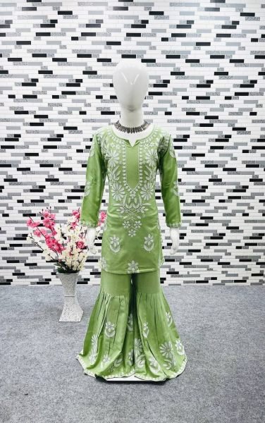  READY TO WEAR RAYON COTTON EMBROIDERED TOP WITH SARARA FOR GIRL Girls Wear