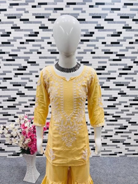  READY TO WEAR RAYON COTTON EMBROIDERED TOP WITH SARARA FOR GIRL Girls Wear