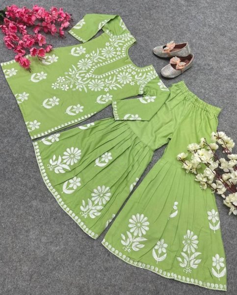  READY TO WEAR RAYON COTTON EMBROIDERED TOP WITH SARARA FOR GIRL Girls Wear