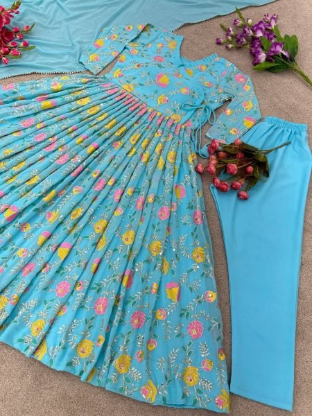 Ready to Wear Sky Blue Anarkali Suit Set  Anarkali Kurtis 