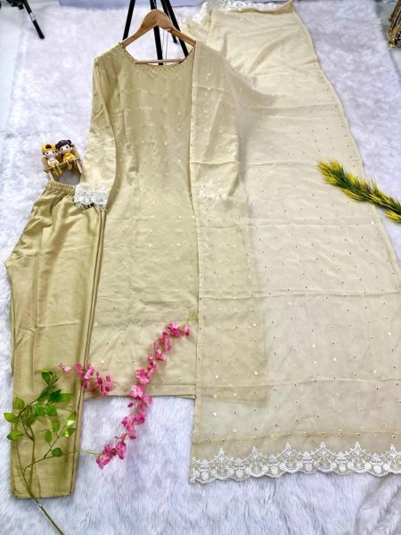 Ready to Wear Straight Kurti Set Floor Length Style in Fox Georgette with Zari  & Pearl Embroidery Wholesale Wedding Collection  Straight Cut Long Kurtis