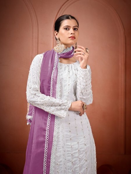 Readymade Georgette Embroidery 3piece Kurti for Women Moti Work Lace Dupatta Online Garment Supplier Manufacturer Rates Georgette Kurti 