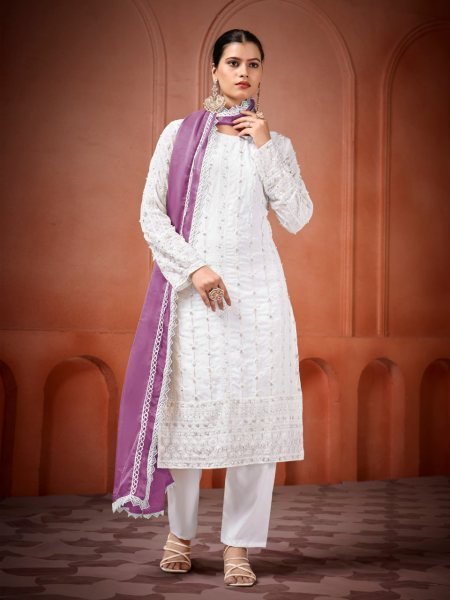 Readymade Georgette Embroidery 3piece Kurti for Women Moti Work Lace Dupatta Online Garment Supplier Manufacturer Rates Georgette Kurti 