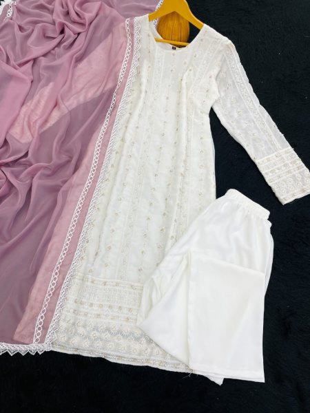 Readymade Georgette Embroidery 3piece Kurti for Women Moti Work Lace Dupatta Online Garment Supplier Manufacturer Rates Georgette Kurti 