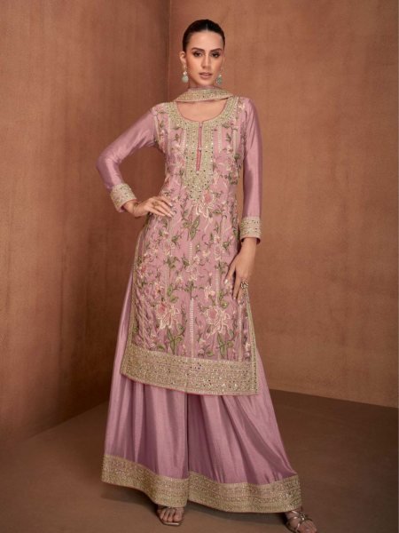  Real Chinon Best Quality Suit Set With Embroidery Work  