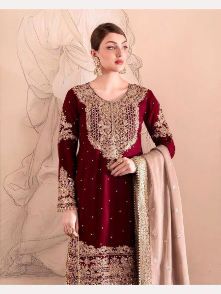  Real Mirror Georgette Embroidery Work Plazzo Suits  Designer Plazzo Salwar Suits Wholesale