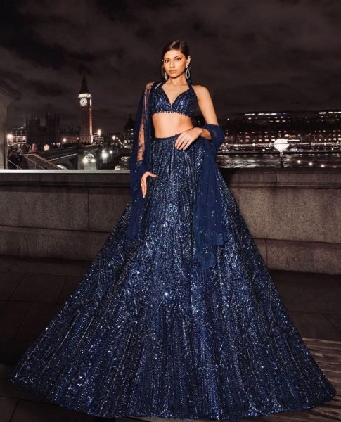 Reception Wear Navy Blue Designer Net Lehenga with Heavy Work at Low Price Designer Lehenga Choli
