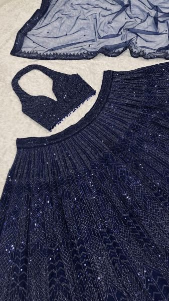 Reception Wear Navy Blue Designer Net Lehenga with Heavy Work at Low Price Designer Lehenga Choli