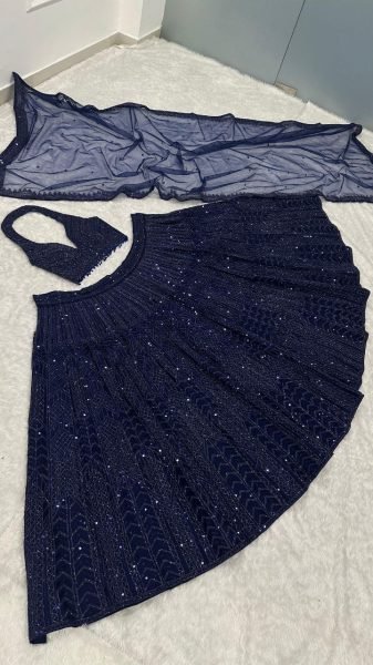 Reception Wear Navy Blue Designer Net Lehenga with Heavy Work at Low Price Designer Lehenga Choli