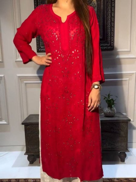 Red Best Offer Summer Special Trending Kurta Plazzo Ready To Wear Set 