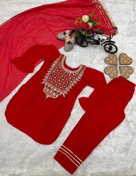Red Color Embroidery Work Girls Dress  Girls Wear