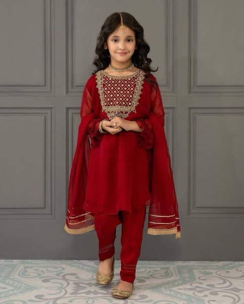 Red Color Embroidery Work Girls Dress  Girls Wear