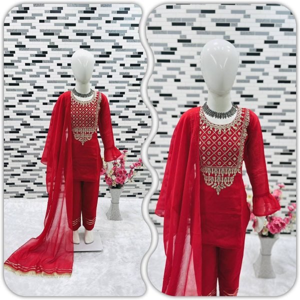 Red Color Embroidery Work Girls Dress  Girls Wear