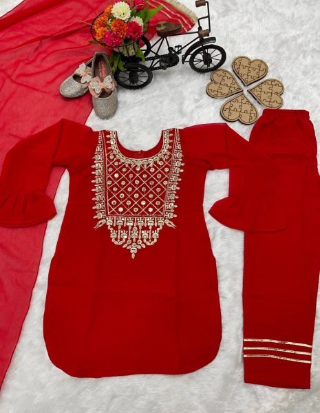 Red Color Embroidery Work Girls Dress  Girls Wear