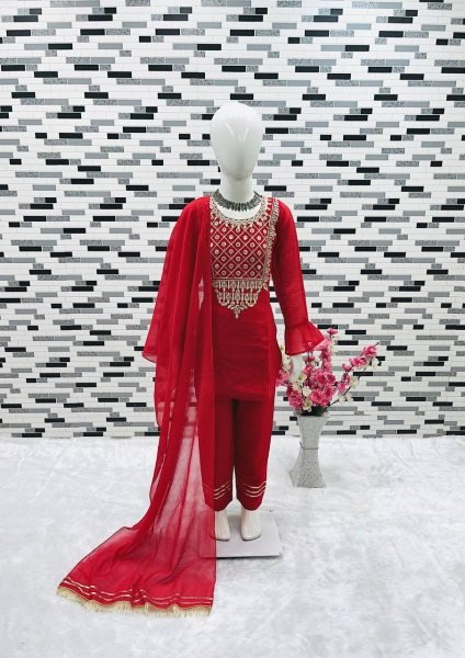Red Color Embroidery Work Girls Dress  Girls Wear