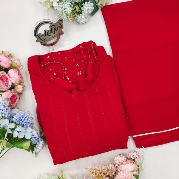 Red Color Fox Georgette Anarkali Gown With Dupatta   Sequence Work  Anarkali Kurtis 