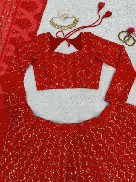 Red Color Fox Georgette Lehenga Choli  Designer Lehenga Choli