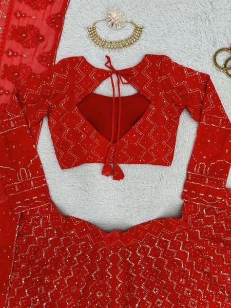 Red Color Fox Georgette Lehenga Choli  Designer Lehenga Choli