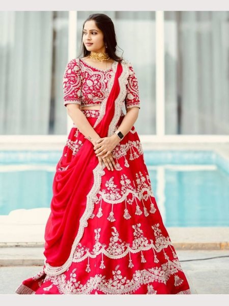 Red Color Fox Georgette Lehenga Choli With Embroidery Work  Designer Lehenga Choli