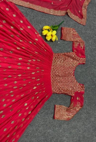 Red Color Fox Georgette With Embroidery Work Gown With Dupatta Ready To Wear Collection