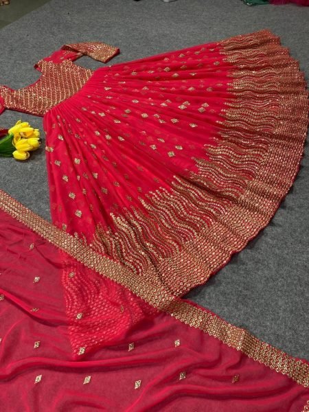 Red Color Fox Georgette With Embroidery Work Gown With Dupatta Ready To Wear Collection