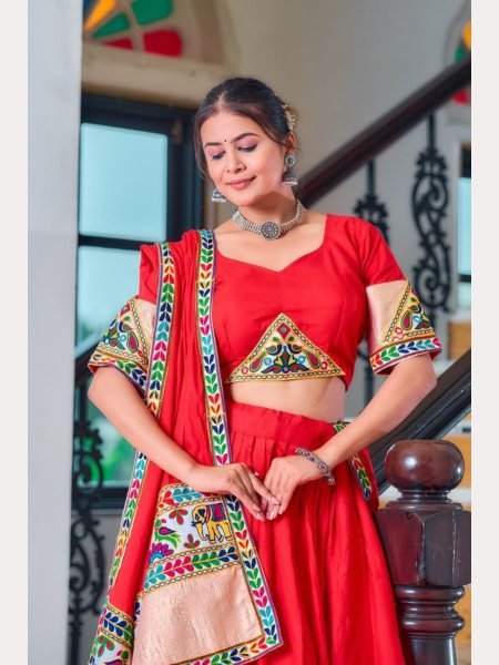 Red Color Fully Stitched Navratri Special Pure Rayon Lehenga Choli Collection  Navratri Lehnega Choli