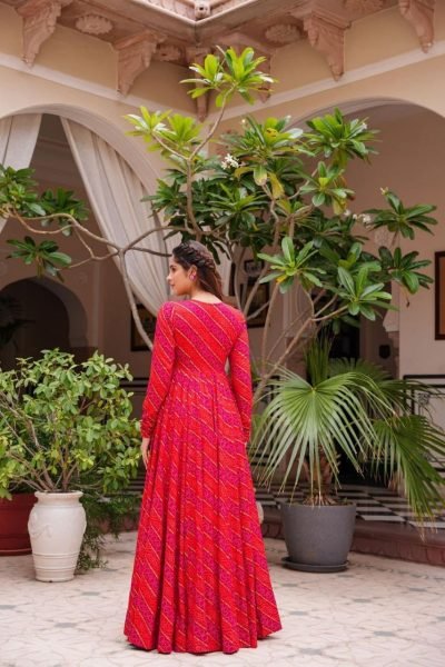  Red Color Georgette Fabric Plazzo Suit With Bandhani Print  3 Piece Kurti Set