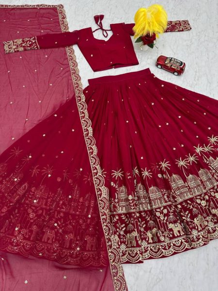 Red Color Lehenga Choli With Embroidery Sequence Work Designer Lehenga Choli