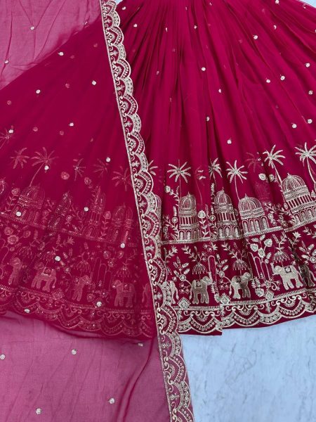 Red Color Lehenga Choli With Embroidery Sequence Work Designer Lehenga Choli