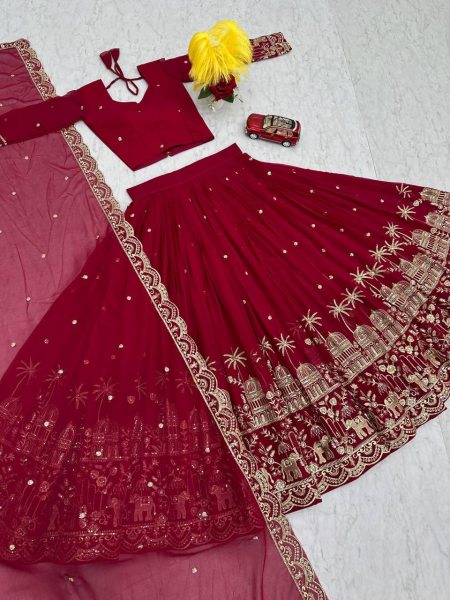 Red Color Lehenga Choli With Embroidery Sequence Work Designer Lehenga Choli