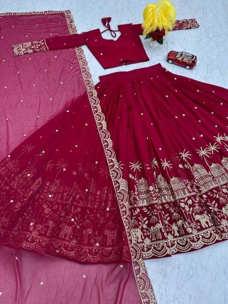 Red Color Lehenga Choli With Embroidery Sequence Work Designer Lehenga Choli