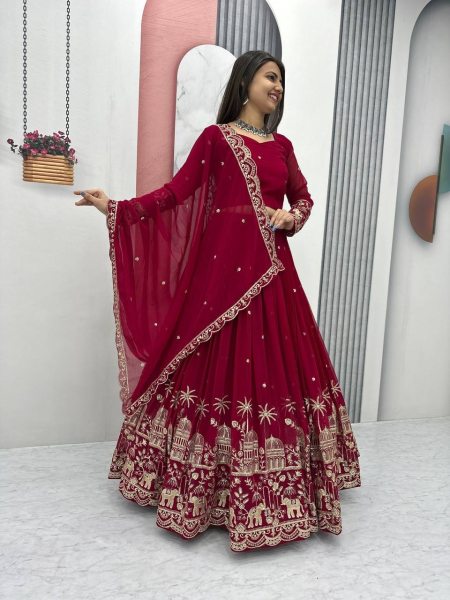 Red Color Lehenga Choli With Embroidery Sequence Work Designer Lehenga Choli