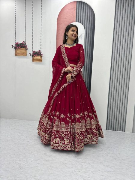 Red Color Lehenga Choli With Embroidery Sequence Work Designer Lehenga Choli