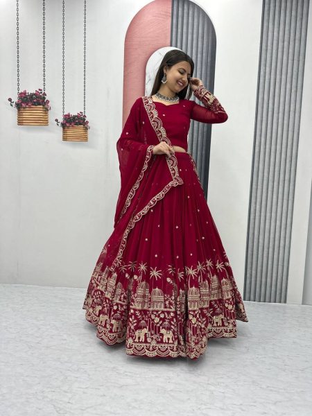 Red Color Lehenga Choli With Embroidery Sequence Work Designer Lehenga Choli