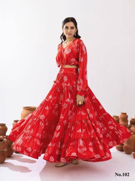 Red Color ReadyMade Heavy Chinon Printed Lehenga Choli   Lehenga