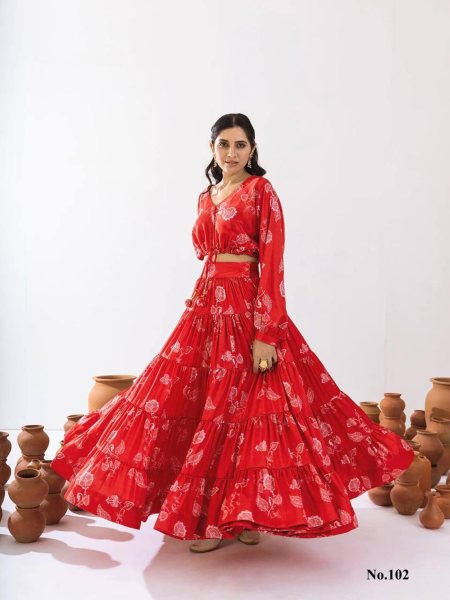 Red Color ReadyMade Heavy Chinon Printed Lehenga Choli  Designer Lehenga Choli