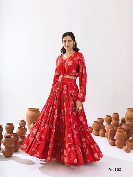 Red Color ReadyMade Heavy Chinon Printed Lehenga Choli  Designer Lehenga Choli