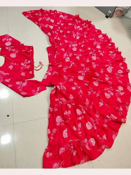 Red Color ReadyMade Heavy Chinon Printed Lehenga Choli  Designer Lehenga Choli